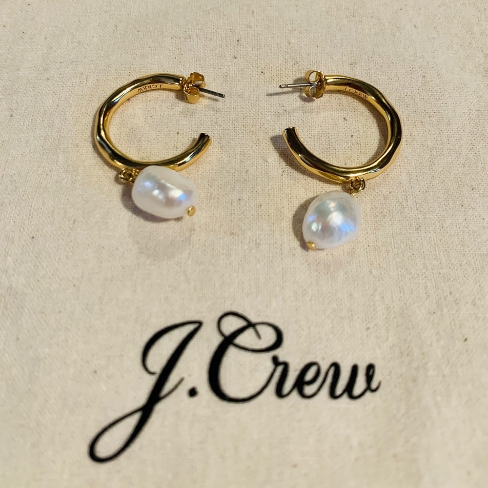 J Crew gold hoop earrings with freshwater pearl